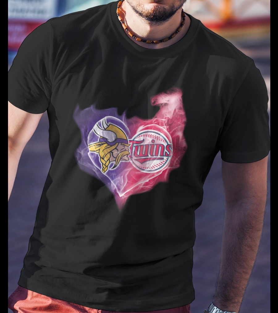 Vikings Minnesota Twins Heart Logo Smoke T-Shirt
