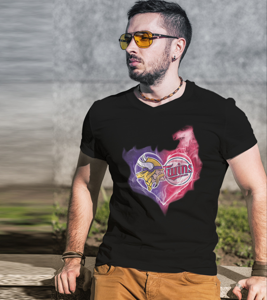 Vikings Minnesota Twins Heart Logo Smoke T-Shirt