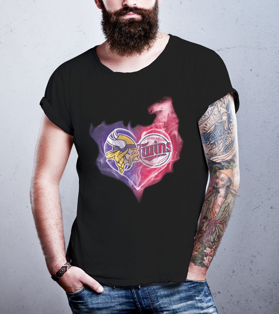 Vikings Minnesota Twins Heart Logo Smoke T-Shirt