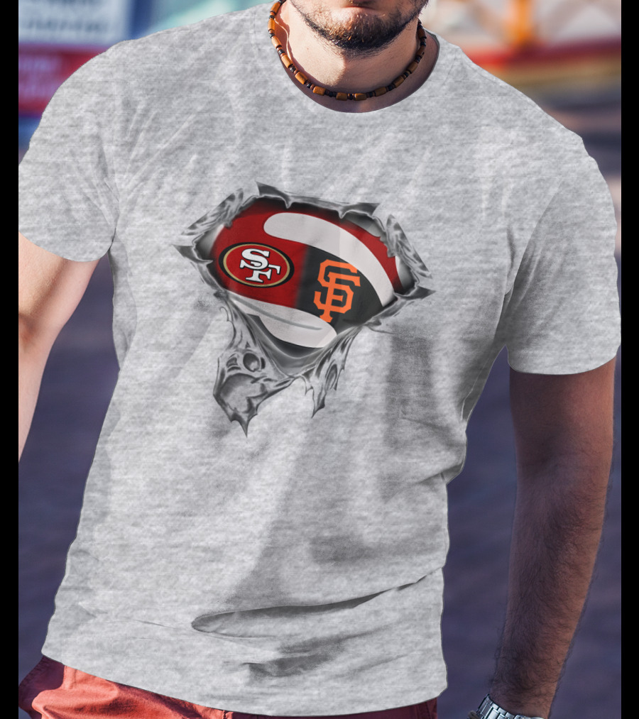 Sf 49ers And Giants Logos Inside Superhero Style T-Shirt