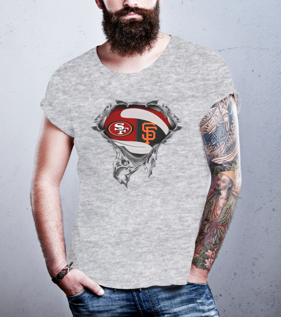 Sf 49ers And Giants Logos Inside Superhero Style T-Shirt