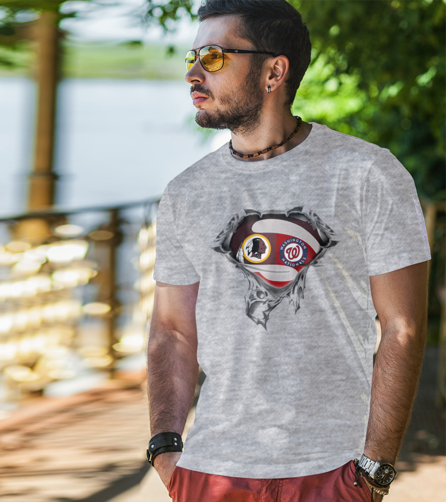 Washington Redskins Nationals Team Crossover With Torn Silver Shield T-Shirt