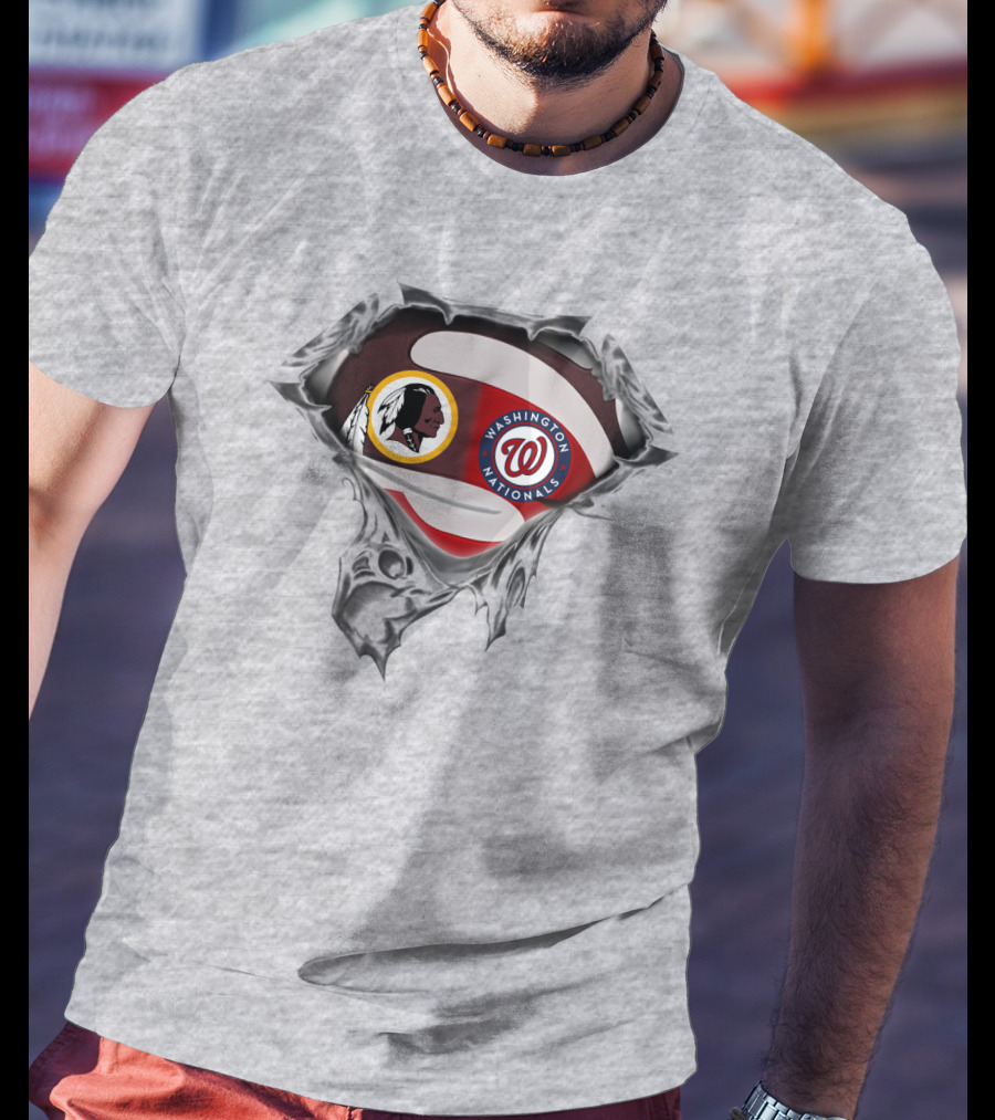 Washington Redskins Nationals Team Crossover With Torn Silver Shield T-Shirt