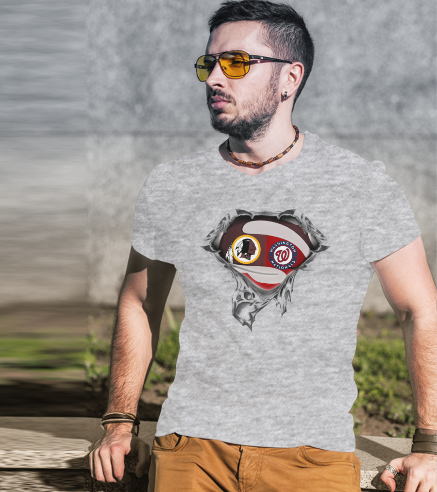 Washington Redskins Nationals Team Crossover With Torn Silver Shield T-Shirt