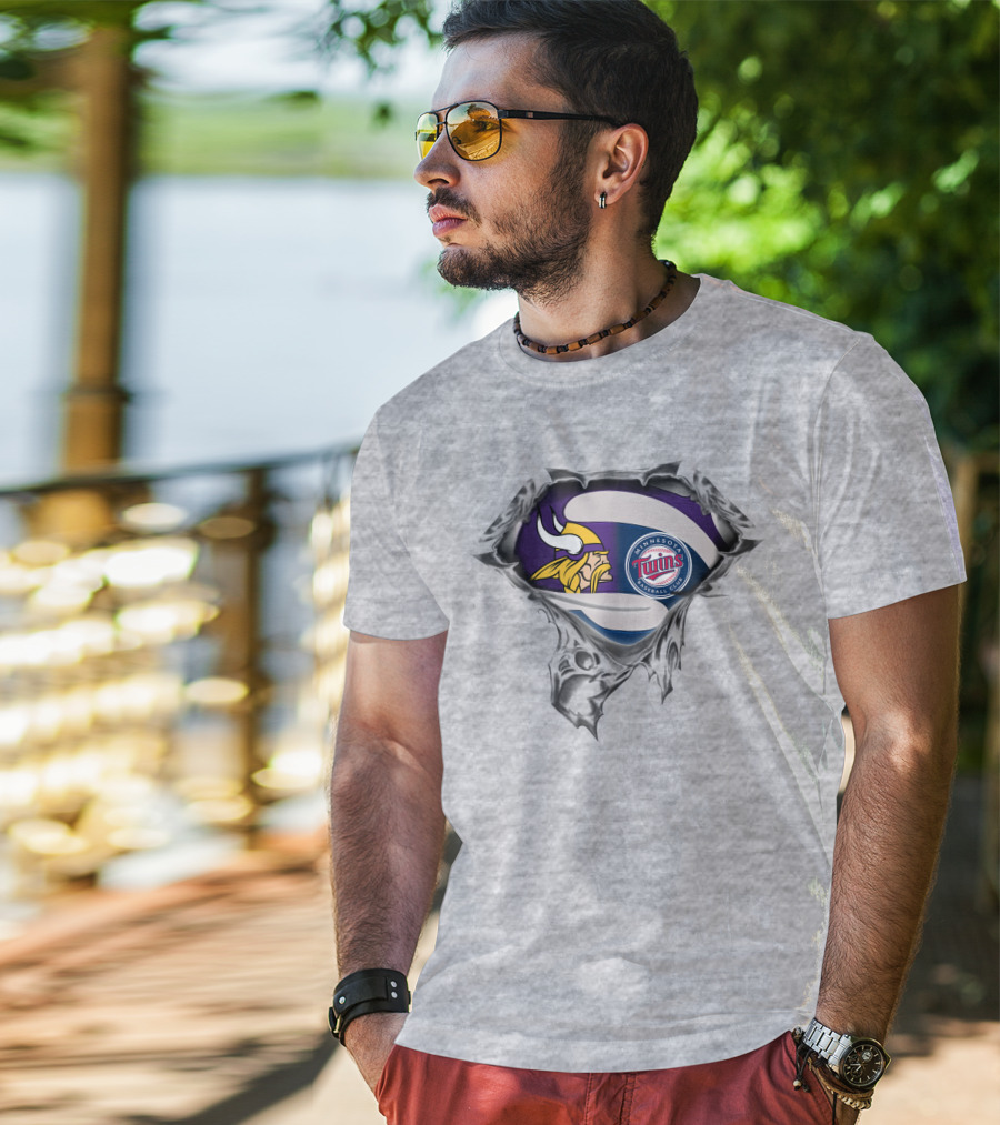 Minnesota Vikings Twins Baseball Crossover Fan T-Shirt