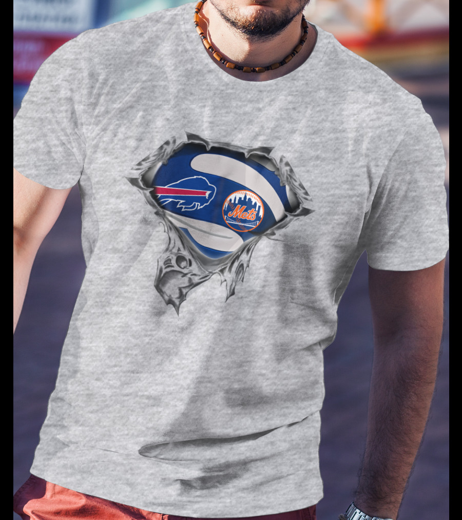 Buffalo Bills New York Mets Football Baseball Logo Fusion T-Shirt