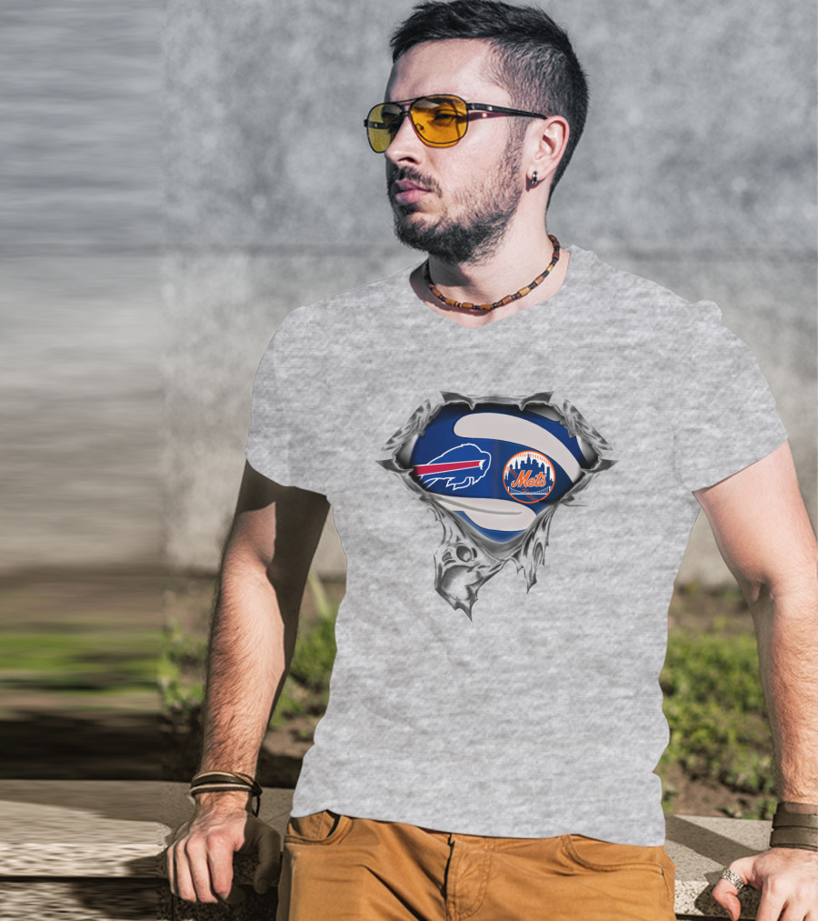 Buffalo Bills New York Mets Football Baseball Logo Fusion T-Shirt