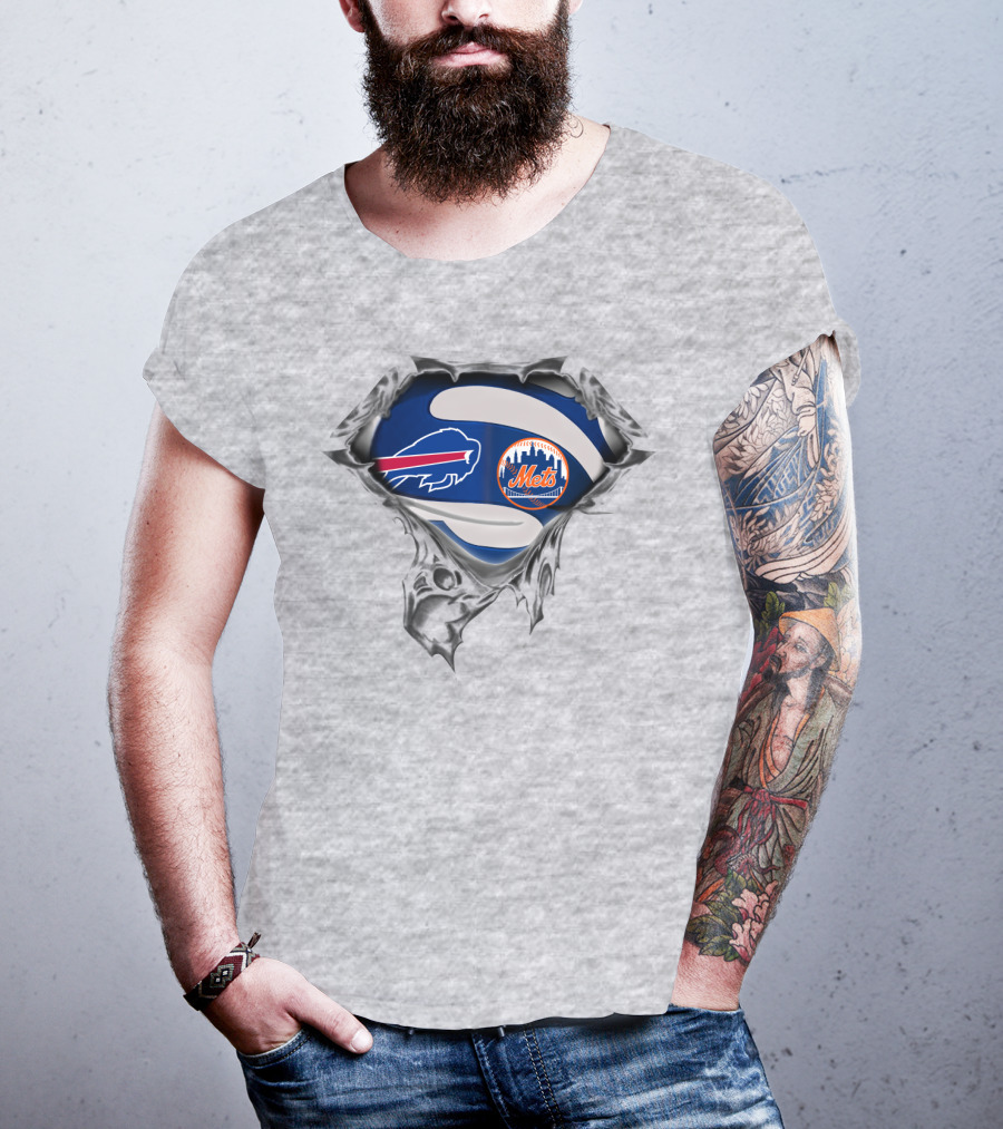 Buffalo Bills New York Mets Football Baseball Logo Fusion T-Shirt