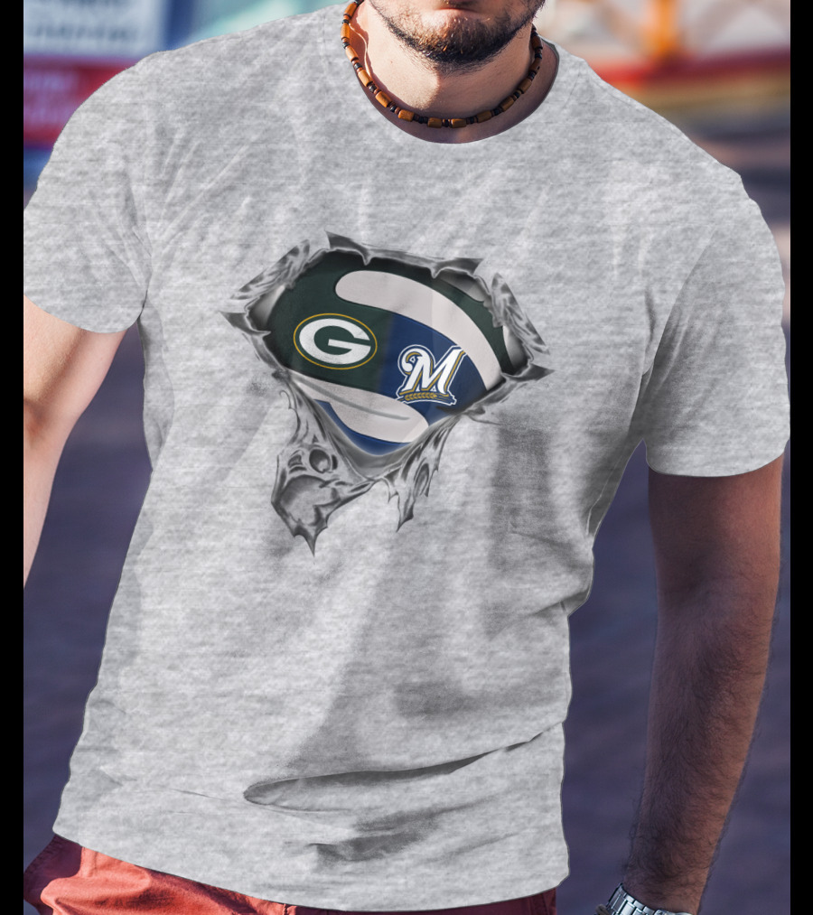Green Bay Packers Milwaukee Brewers Logo Mashup T-Shirt