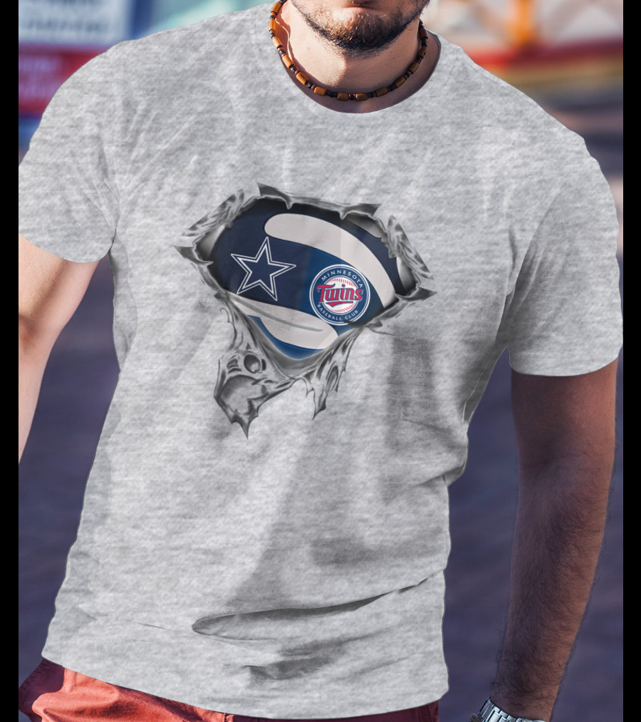 Dallas Cowboys Minnesota Twins Fan Crossover Football Baseball Logos T-Shirt