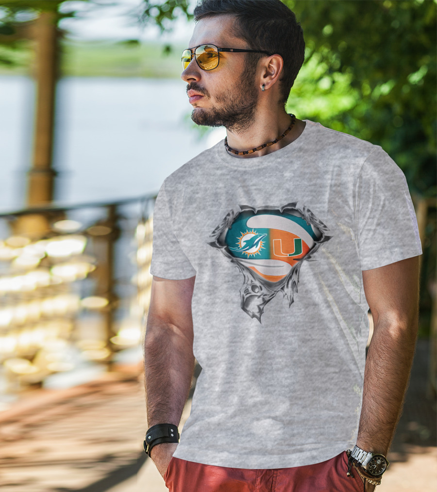 Miami Dolphins Miami Hurricanes Super Fan Crest T-Shirt