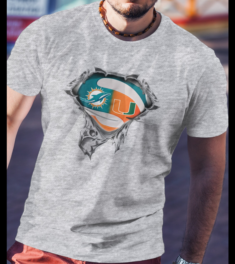 Miami Dolphins Miami Hurricanes Super Fan Crest T-Shirt