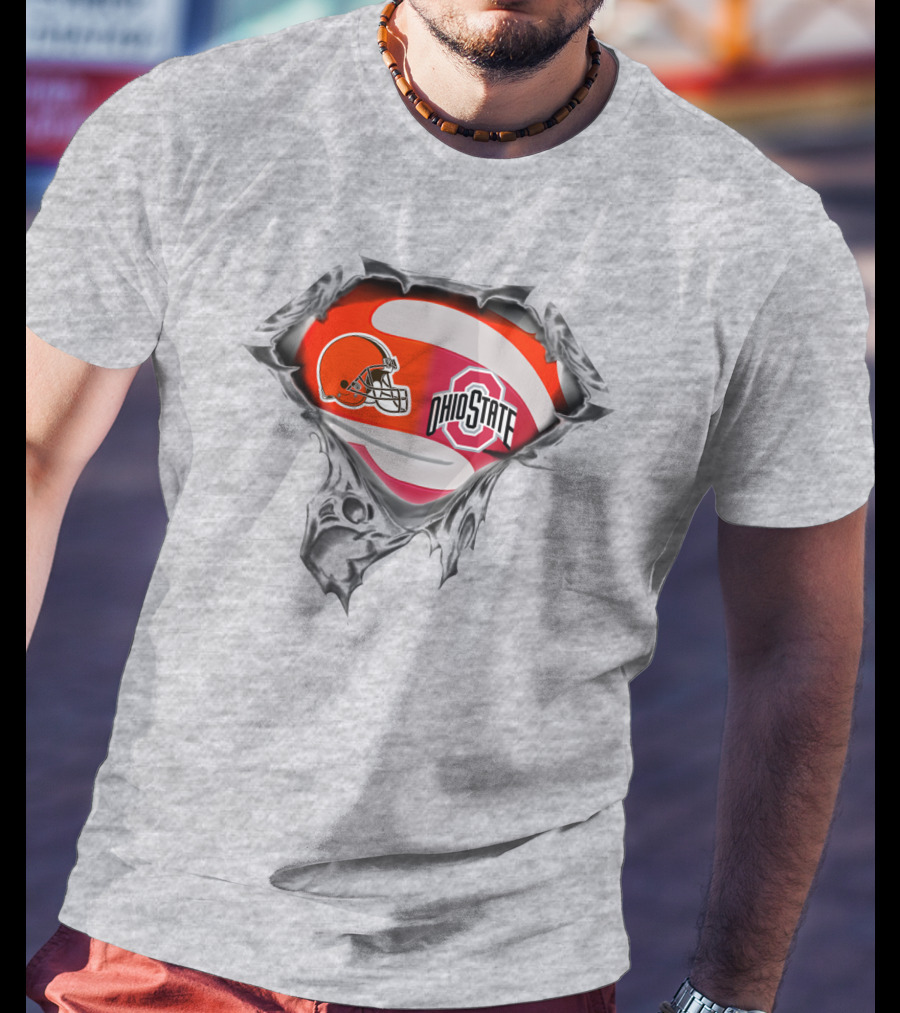 Browns Ohio State Logo Fusion With Football Helmet And Buckeye Symbol T-Shirt