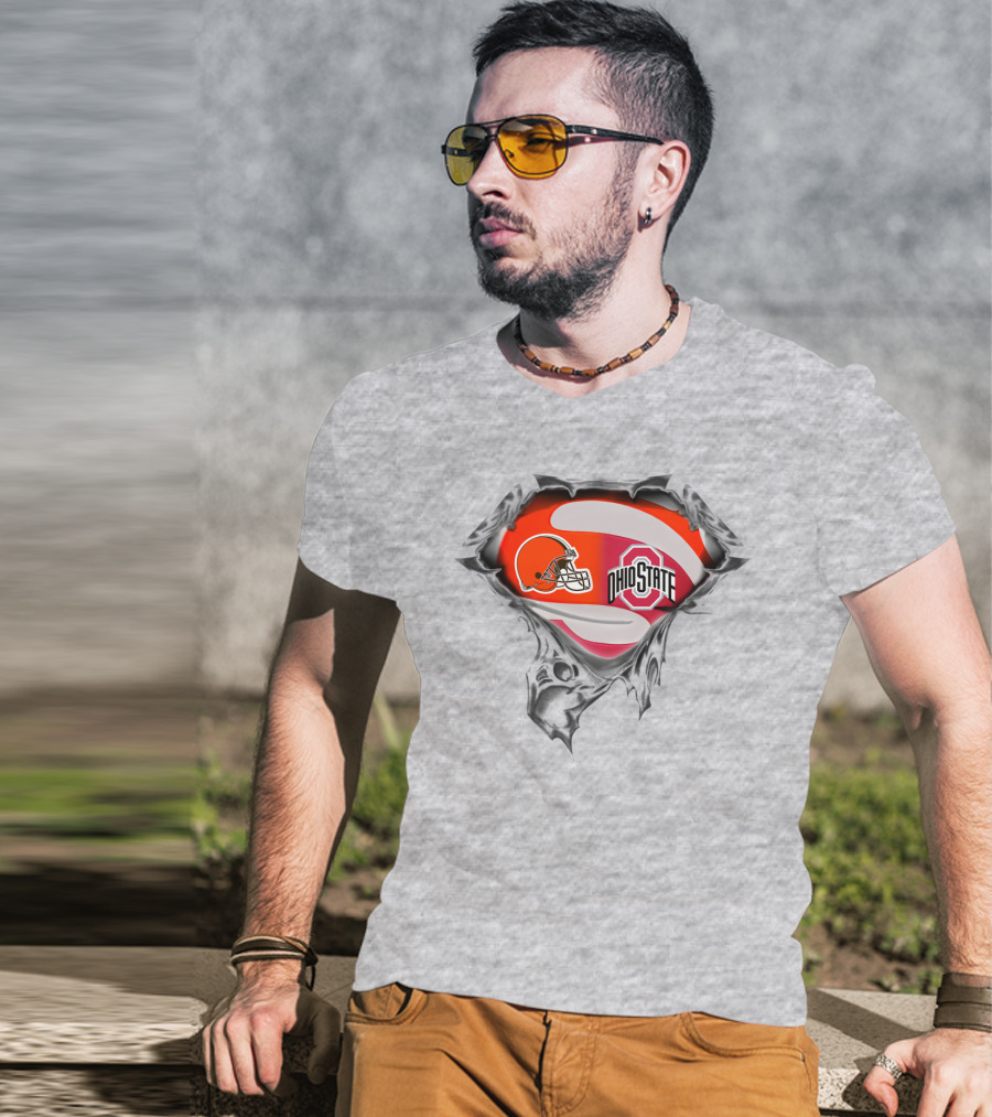 Browns Ohio State Logo Fusion With Football Helmet And Buckeye Symbol T-Shirt