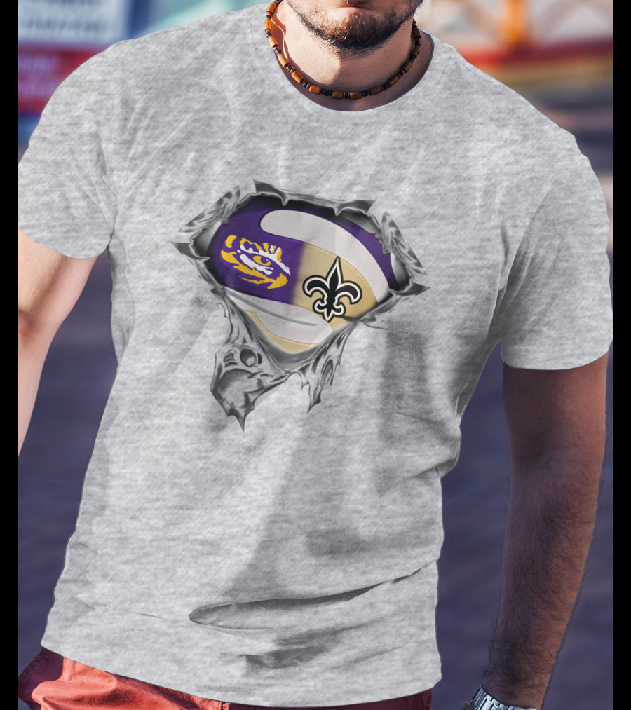 Lsu Tigers And New Orleans Saints Fleur-De-Lis Rip Effect T-Shirt