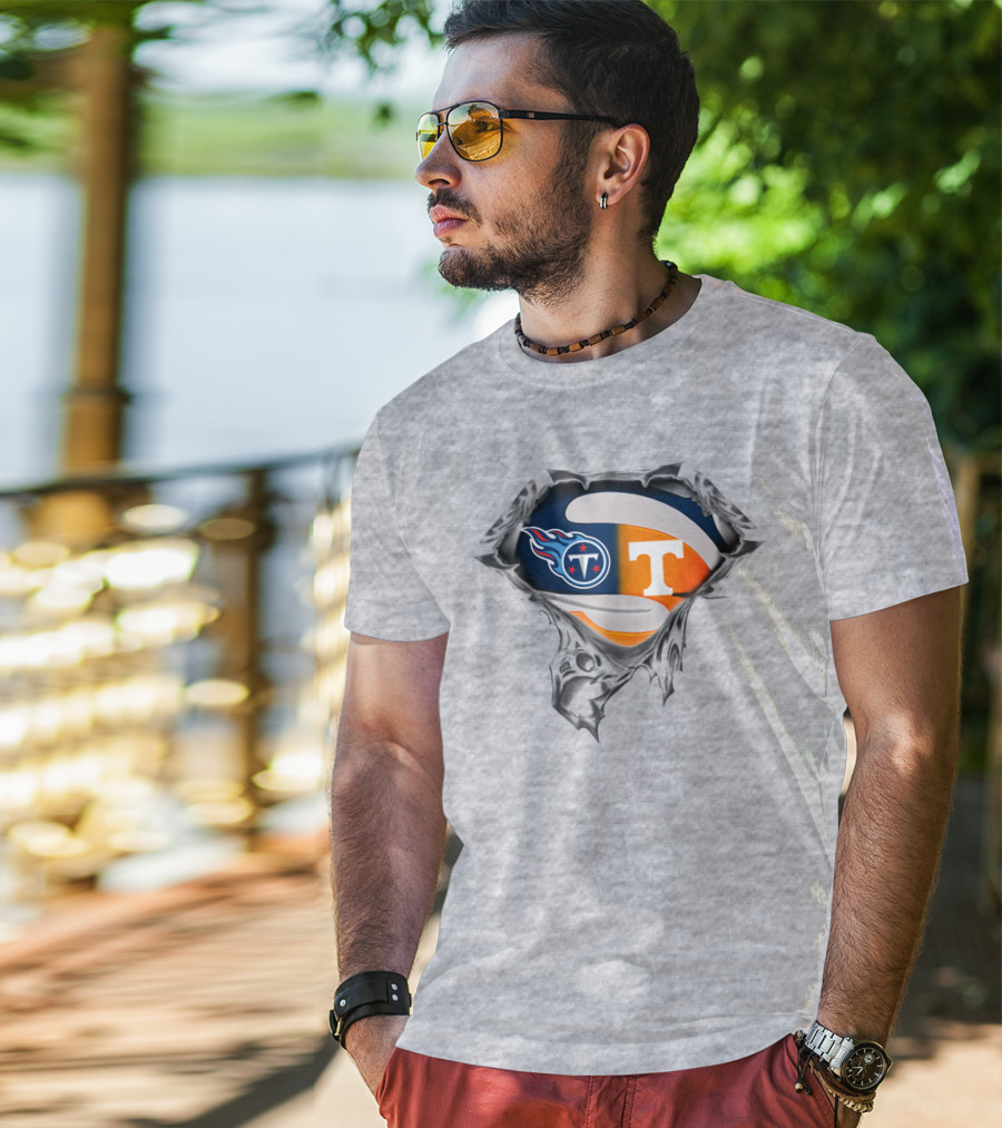 Tennessee Titans Volunteers Crossover Logo Superhero Theme T-Shirt