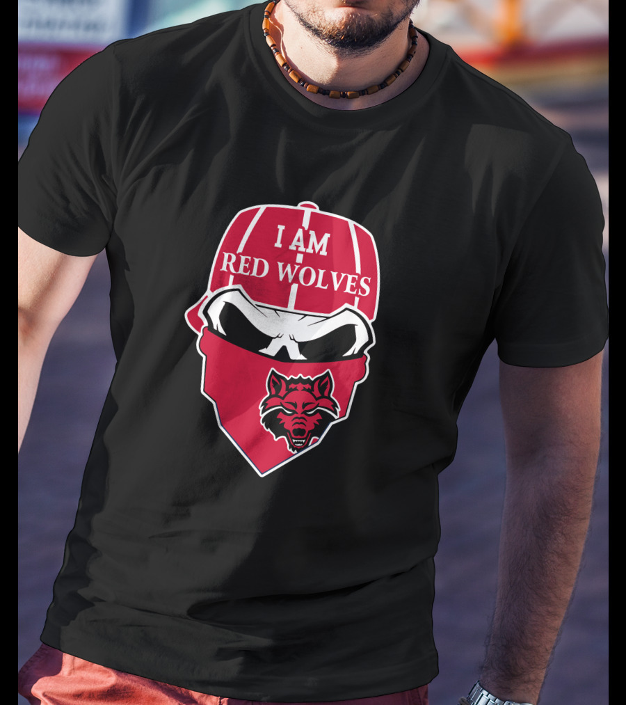 I Am Red Wolves Arkansas State Skull Bandana T-Shirt