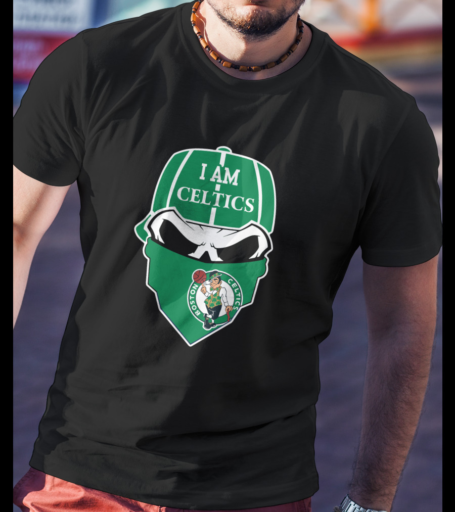 I Am Celtics Boston Celtics Skull Logo Green Cap Bandana T-Shirt