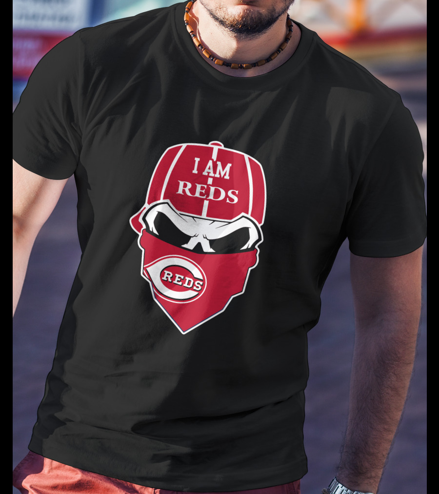 I Am Reds Cincinnati Reds Skull Logo Bandana T-Shirt