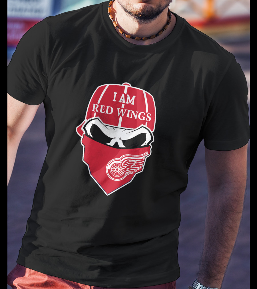 I Am Red Wings Skull Logo Detroit Sports Fan T-Shirt