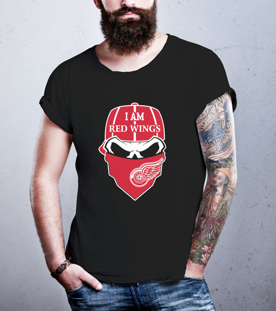 I Am Red Wings Skull Logo Detroit Sports Fan T-Shirt