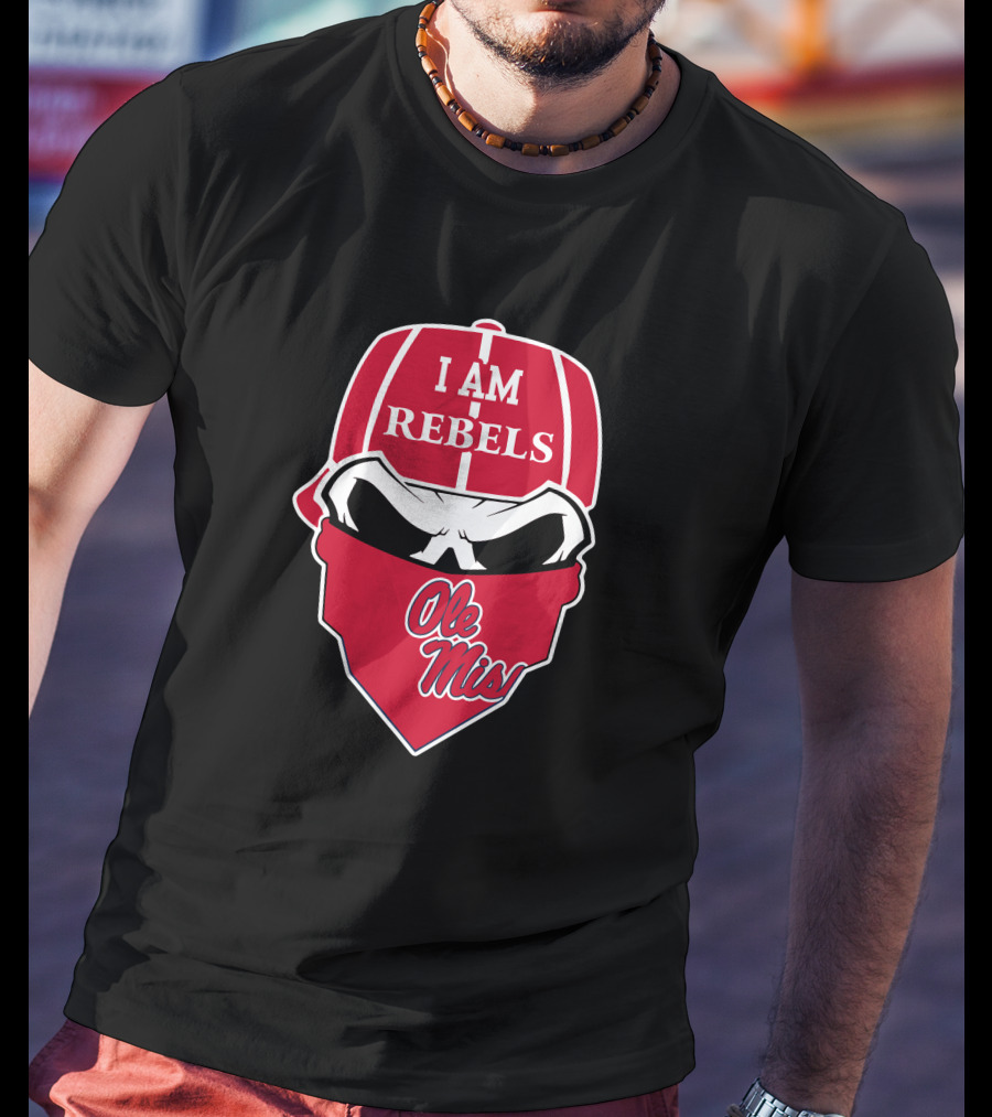 I Am Rebels Ole Miss Skull Face Red Cap T-Shirt