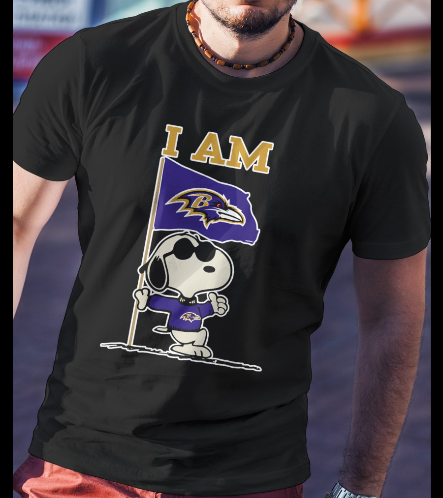 I Am Baltimore Ravens Snoopy Flag Ravens T-Shirt