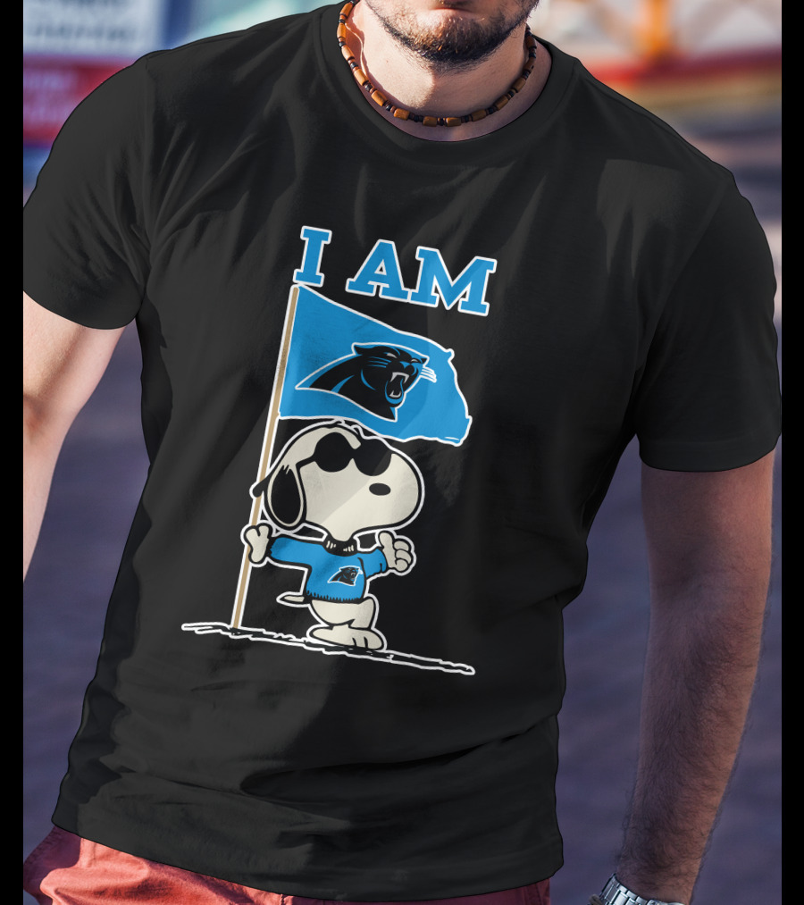 Carolina Panthers Snoopy I Am Peanuts Blue Flag T-Shirt