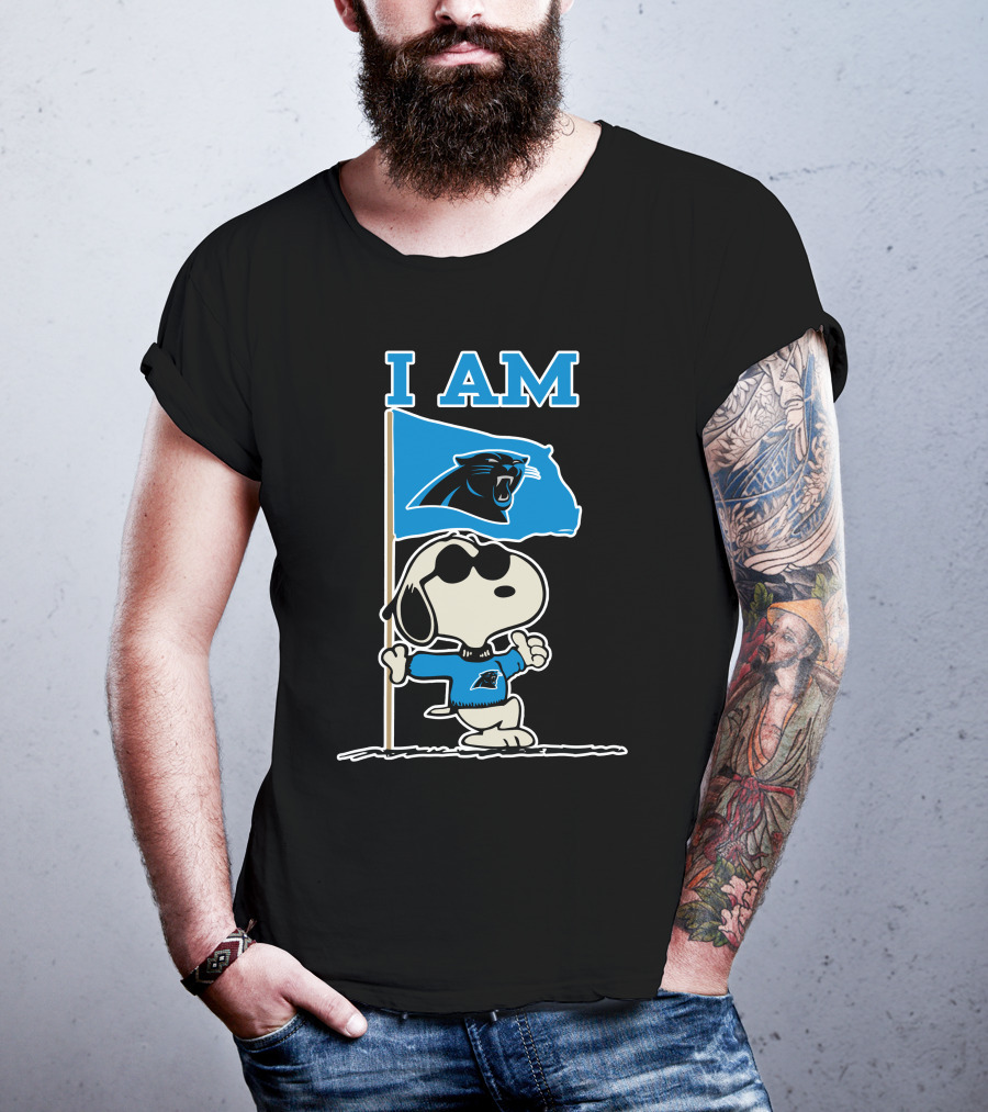 Carolina Panthers Snoopy I Am Peanuts Blue Flag T-Shirt