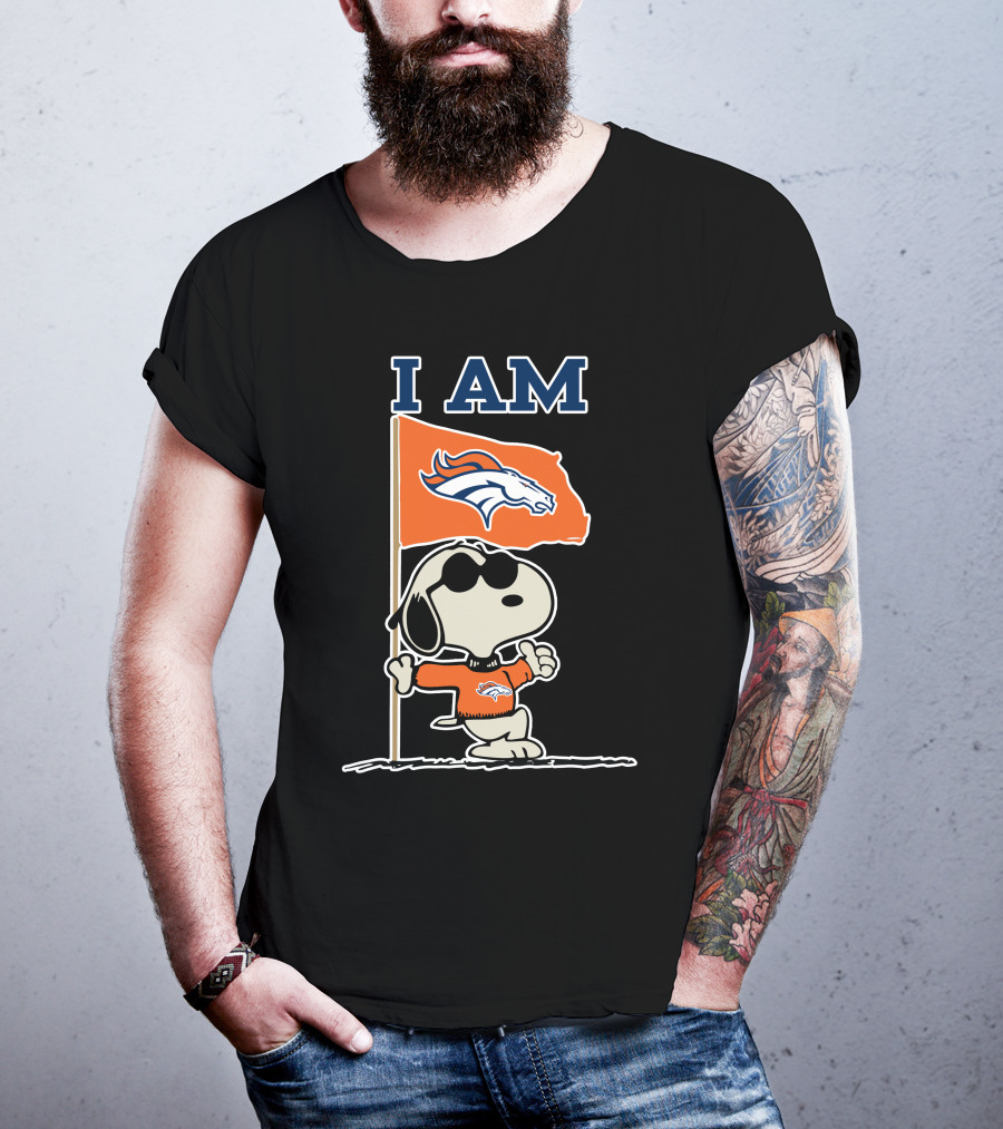 I Am Denver Broncos Snoopy Fan With Flag T-Shirt