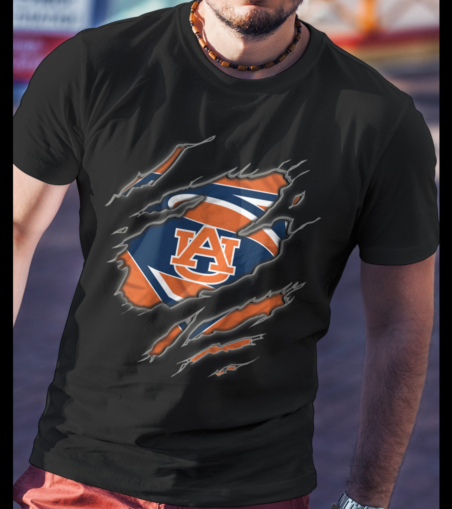 Auburn Tigers Superman Au Logo Ripped T-Shirt