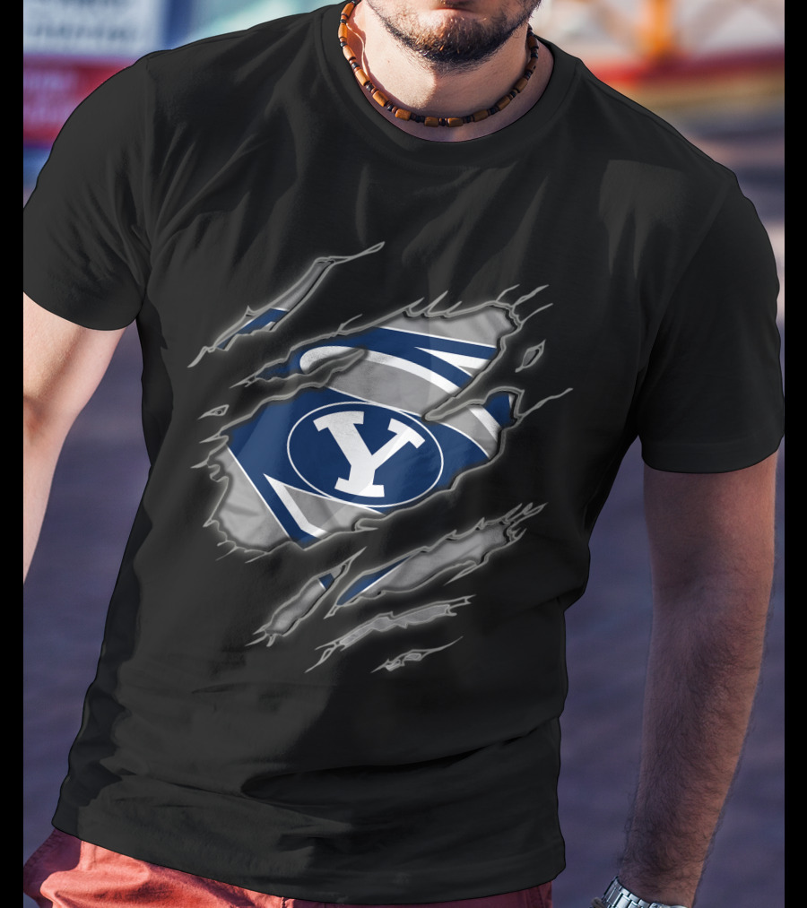 Byu Cougars Superman Logo Ripped T-Shirt