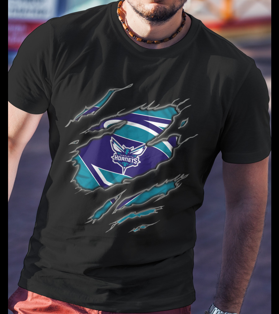 Charlotte Hornets Superman Style Rip Reveal T-Shirt