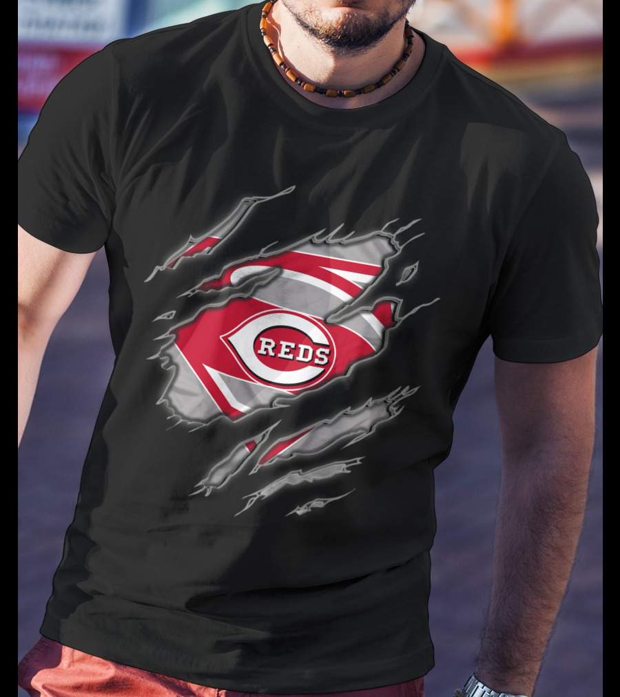Cincinnati Reds Superman Logo Claw Tear T-Shirt