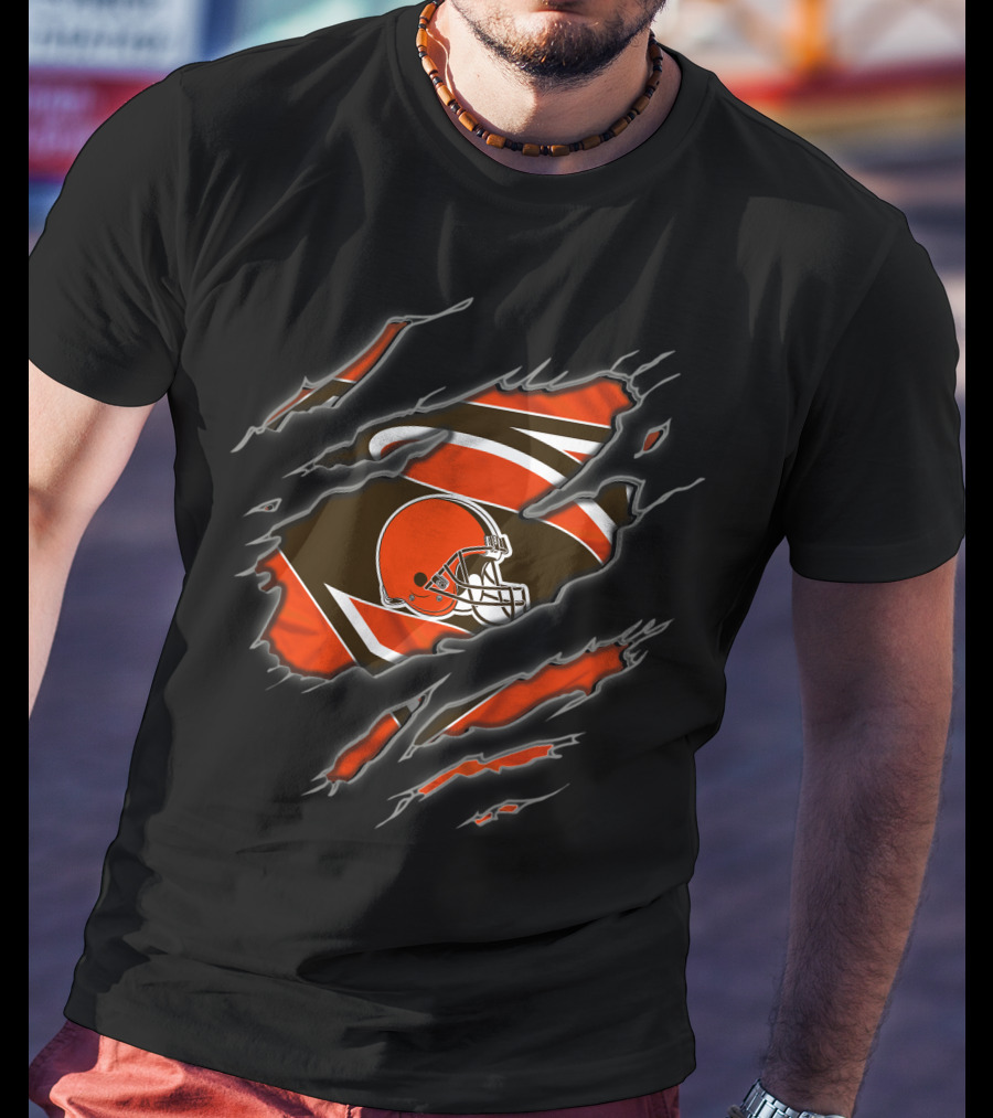 Cleveland Browns Superman Logo Rip With Helmet T-Shirt