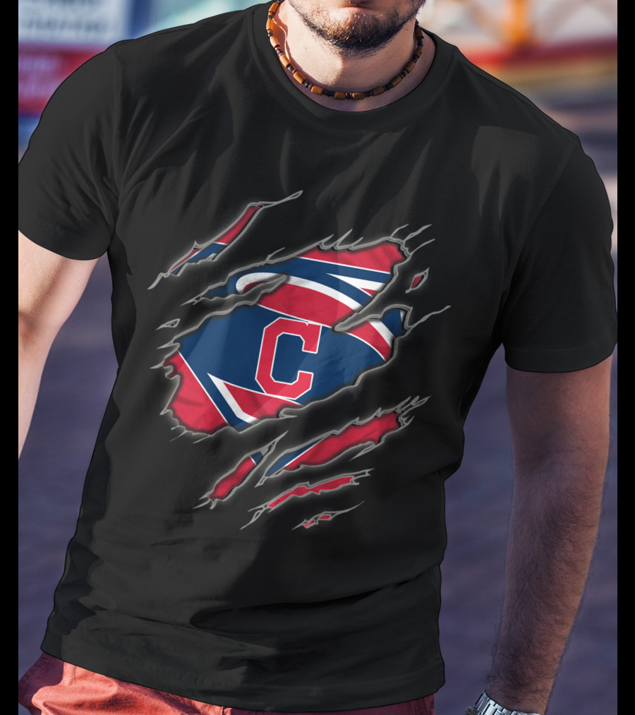 Cleveland Indians Superman Logo Claw Marks T-Shirt