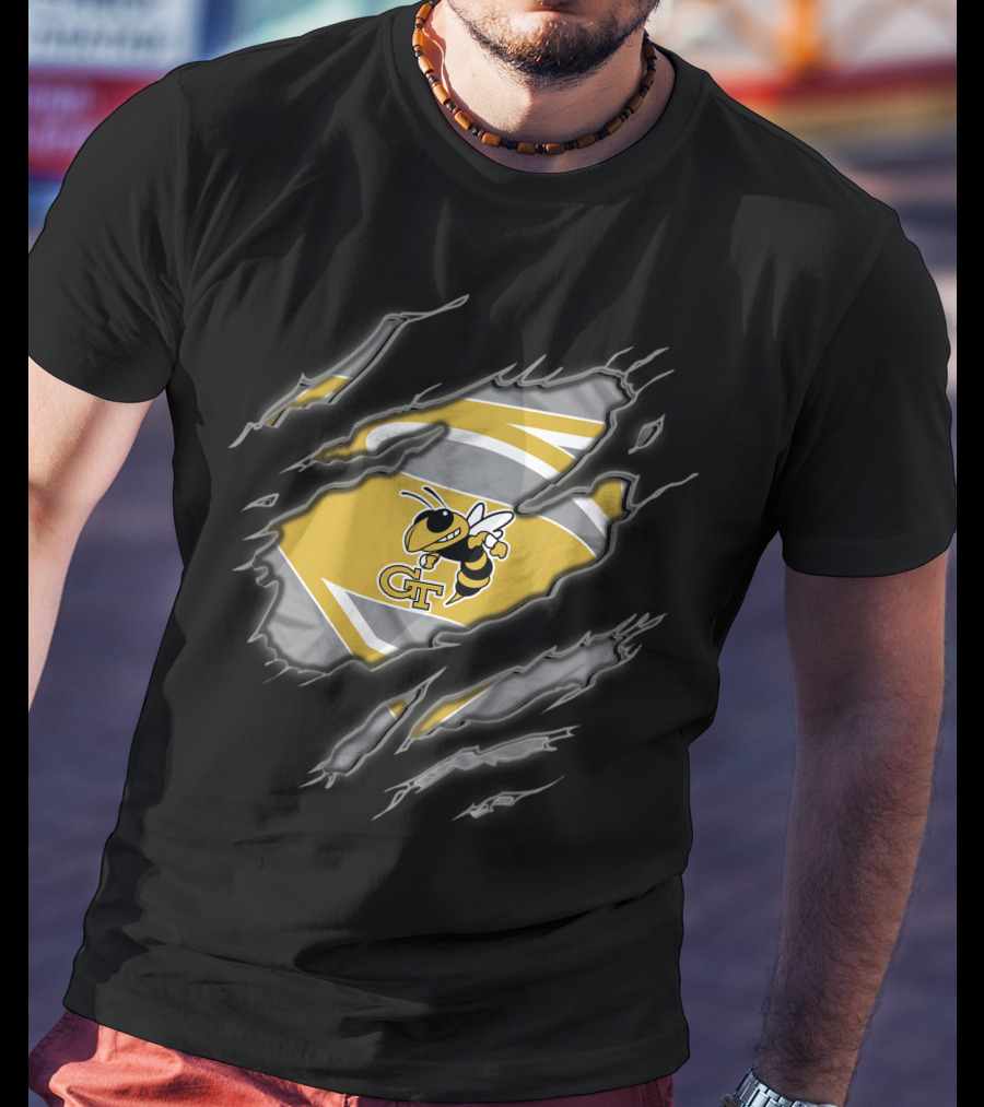 Georgia Tech Yellow Jackets Gt Iconic Logo Superman Claw Marks T-Shirt