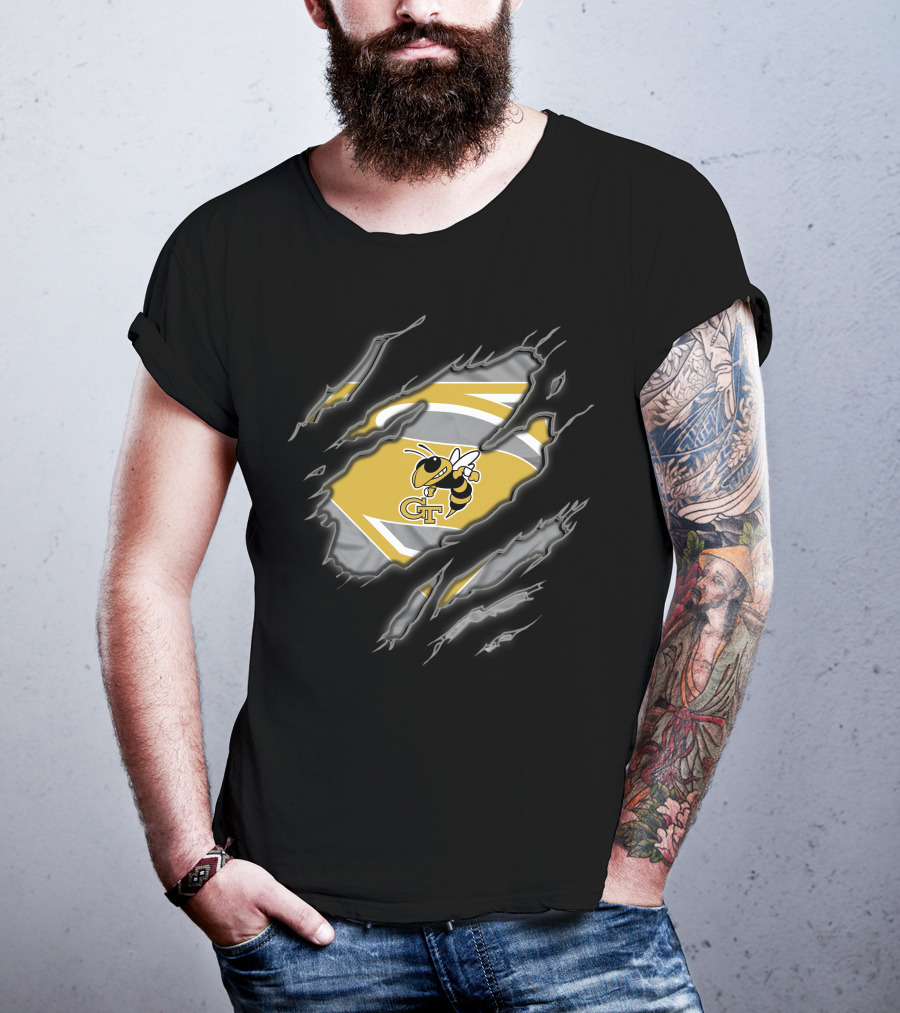 Georgia Tech Yellow Jackets Gt Iconic Logo Superman Claw Marks T-Shirt