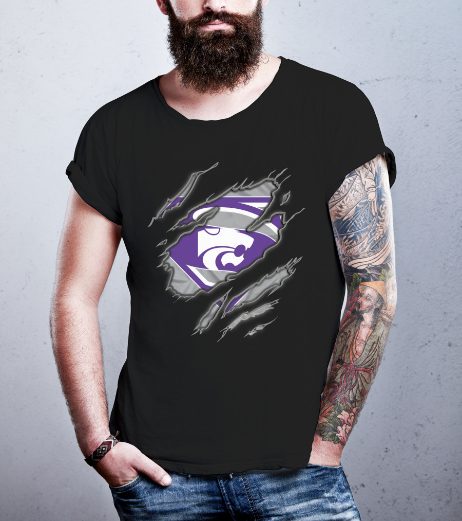 Kansas State Wildcats Superman Logo Claw Marks T-Shirt
