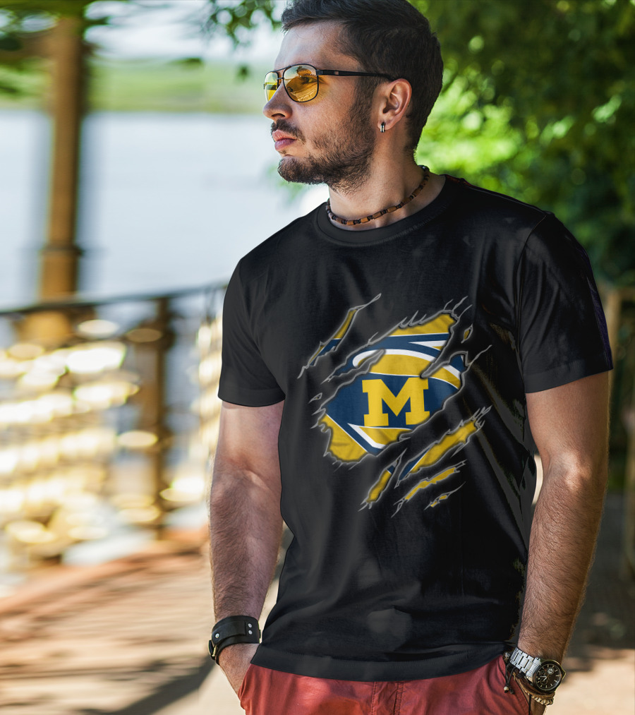 Michigan Wolverines Superman Logo Claw Rip T-Shirt