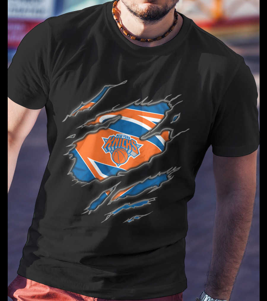 New York Knicks Superman Logo With Claw Marks And Basketball T-Shirt