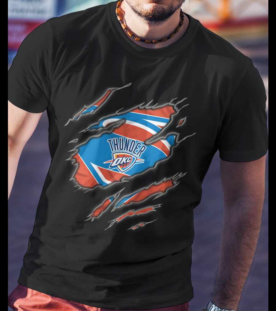 Oklahoma City Thunder Okc Emblem With Superman Style Ripped T-Shirt