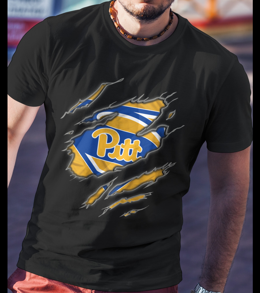Pittsburgh Panthers Pitt Superman Logo Ripped Effect T-Shirt