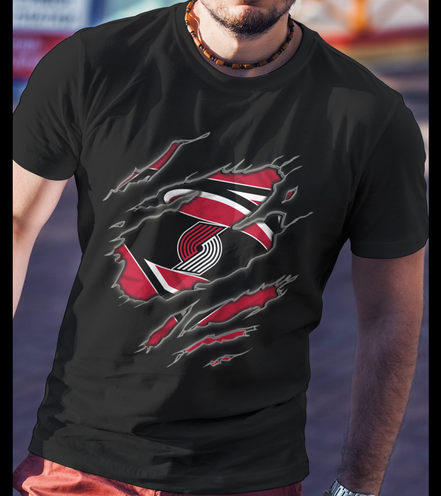 Portland Trail Blazers Logo Superman Ripped Claw T-Shirt