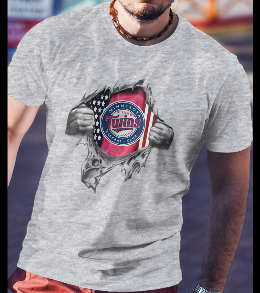 Minnesota Twins Baseball Club American Flag Tear T-Shirt
