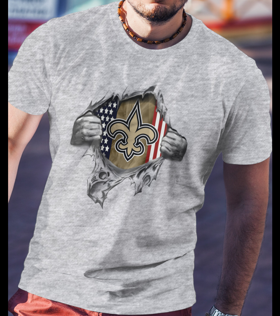 New Orleans Saints Usa Flag Fleur-De-Lis Icon Tear Away T-Shirt