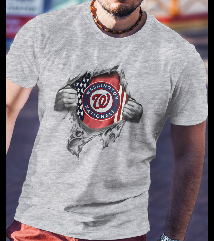 Washington Nationals American Flag Logo Hidden Behind Ripped Surface T-Shirt