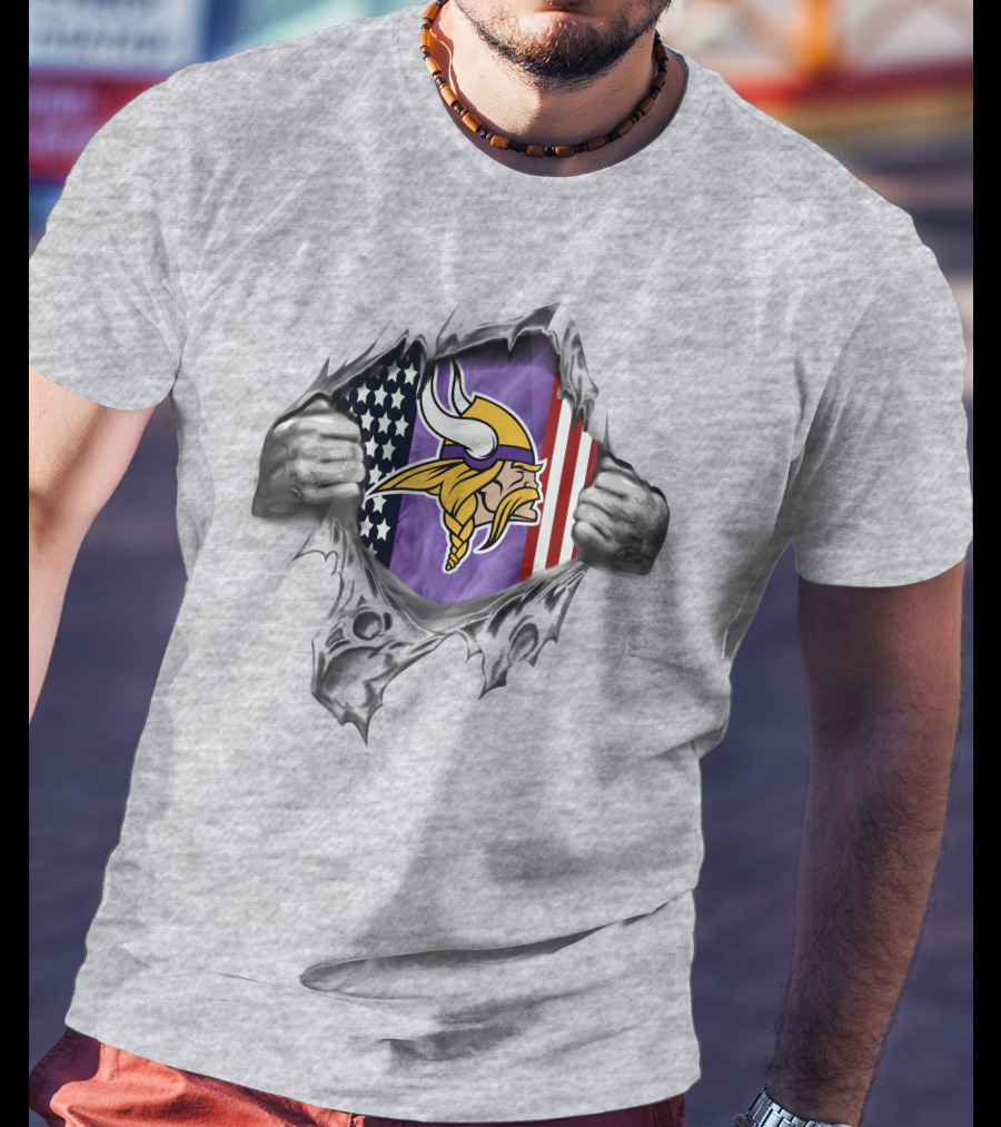 Minnesota Vikings American Flag Ripped T-Shirt