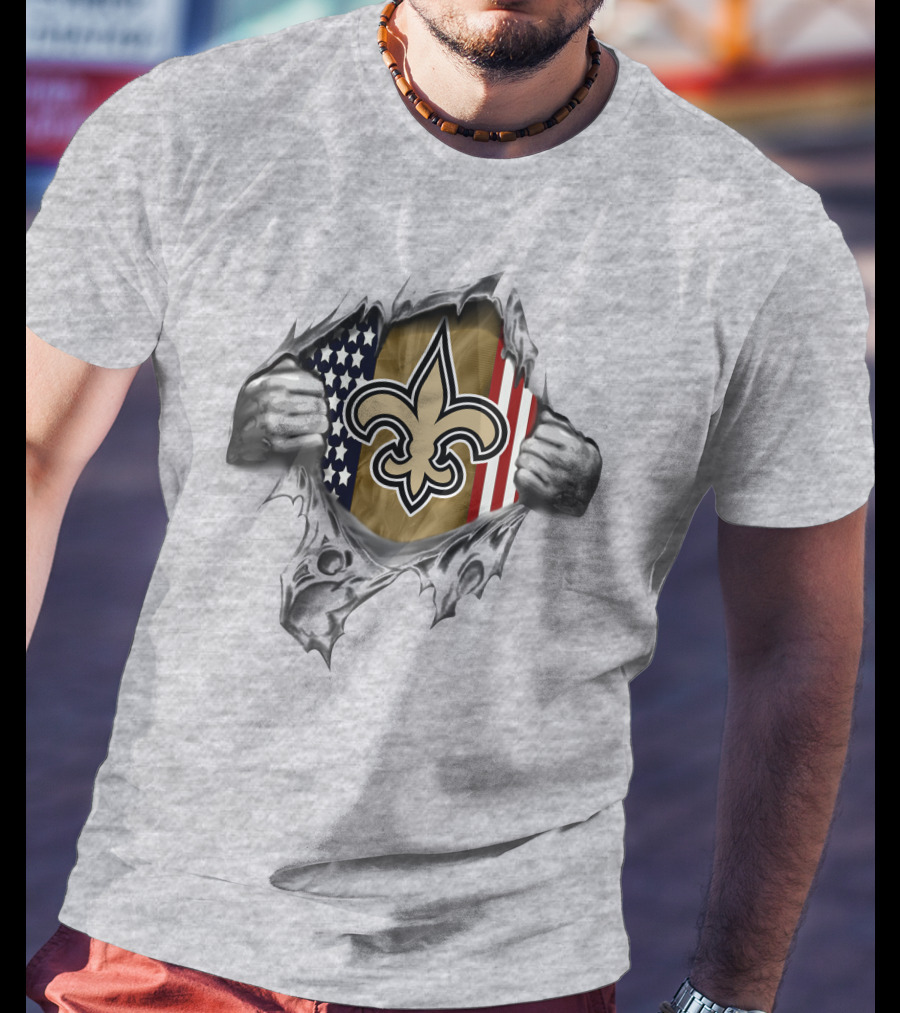American Flag New Orleans Saints Fleur-De-Lis Peeling Back T-Shirt