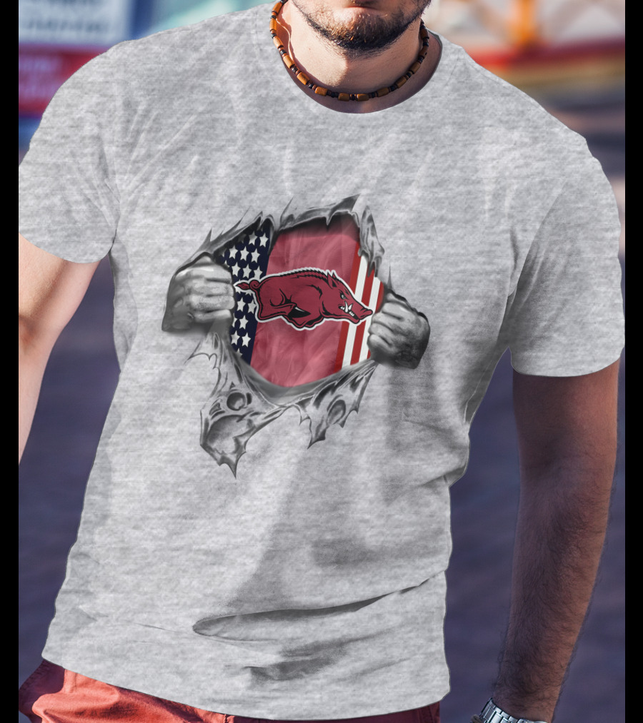 Arkansas Razorbacks American Flag Ripped T-Shirt